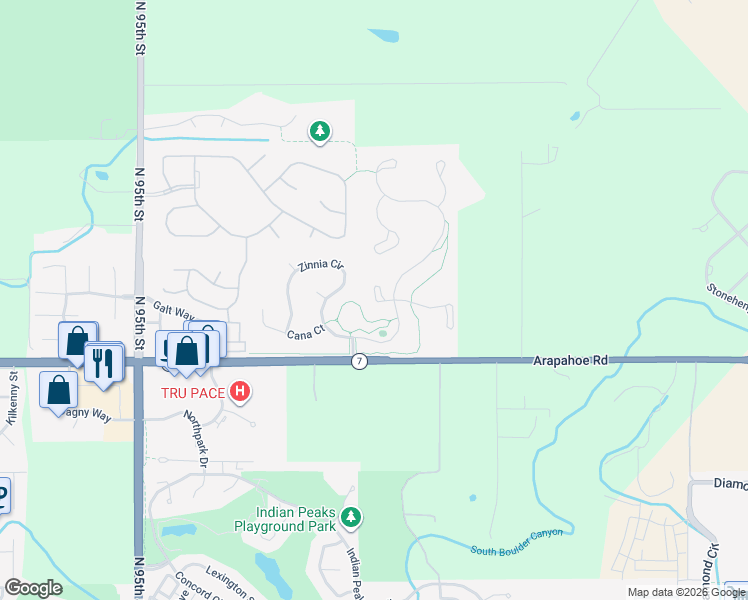 map of restaurants, bars, coffee shops, grocery stores, and more near 2366 Hillside Terrace in Lafayette