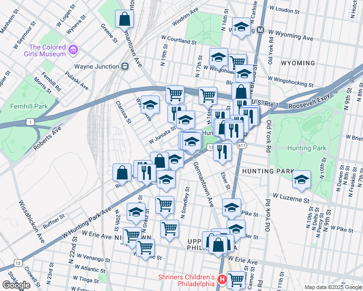 map of restaurants, bars, coffee shops, grocery stores, and more near 1710 Staub Street in Philadelphia