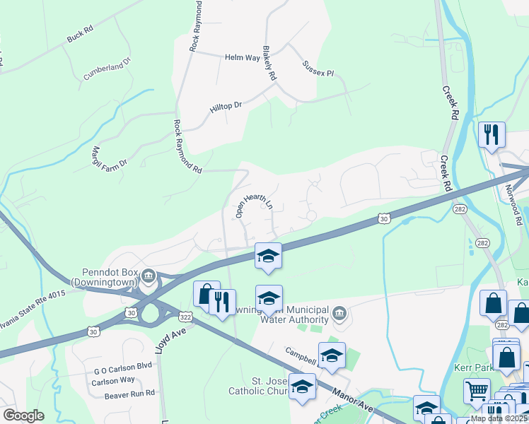 map of restaurants, bars, coffee shops, grocery stores, and more near 1802 Burnt Coal Circle in Downingtown