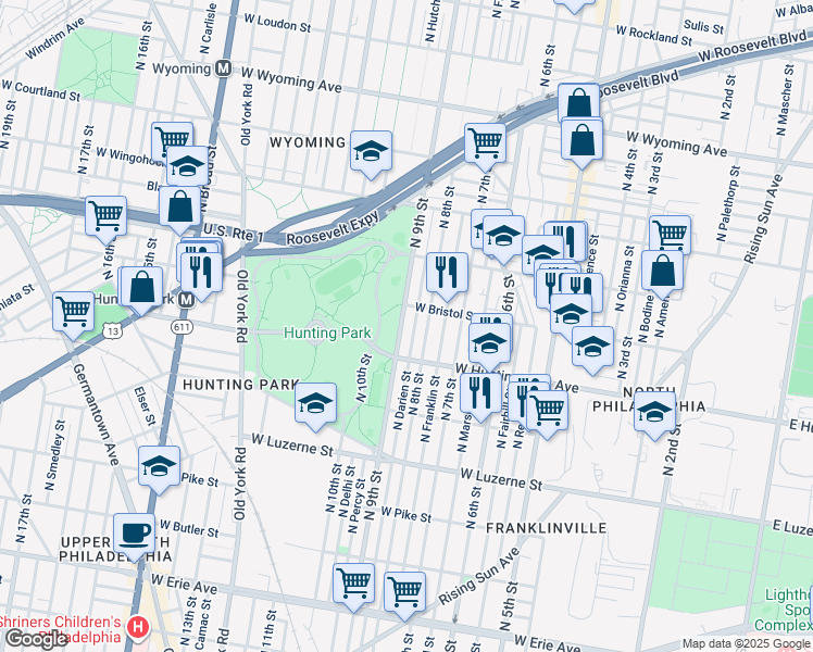 map of restaurants, bars, coffee shops, grocery stores, and more near 4239 North 9th Street in Philadelphia