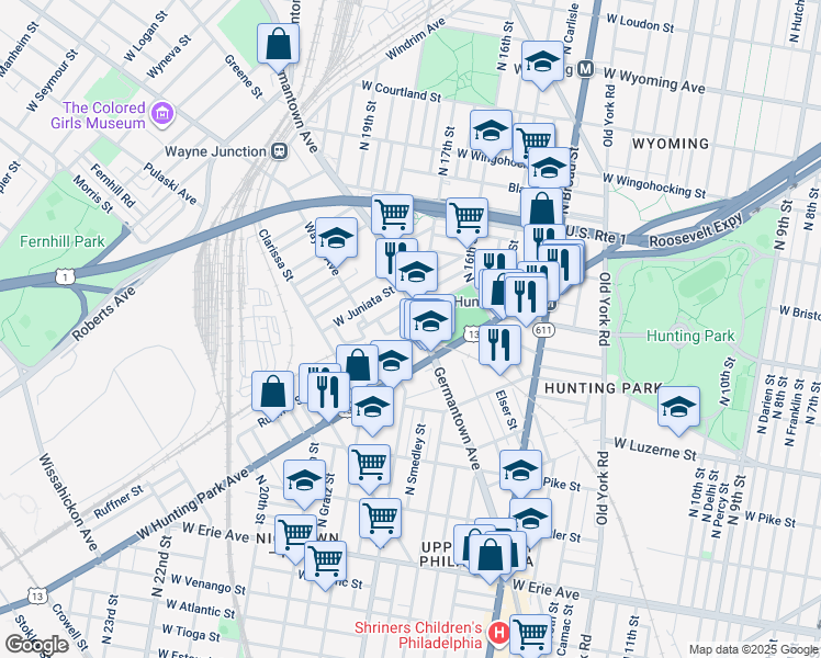 map of restaurants, bars, coffee shops, grocery stores, and more near 1706 Staub Street in Philadelphia