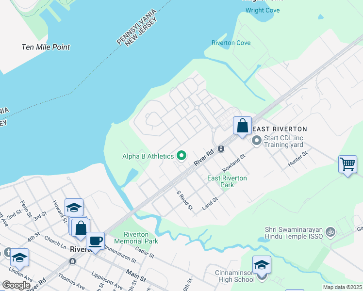 map of restaurants, bars, coffee shops, grocery stores, and more near Jason Drive in Cinnaminson