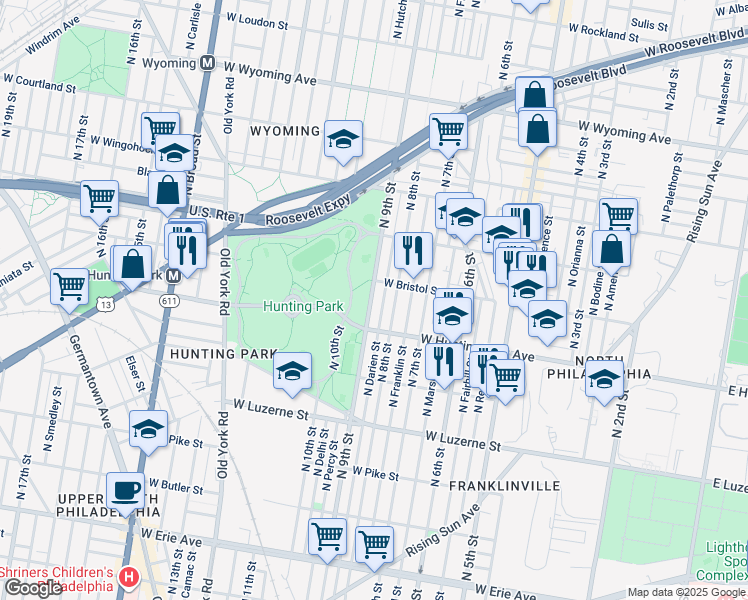 map of restaurants, bars, coffee shops, grocery stores, and more near 4239 North 9th Street in Philadelphia