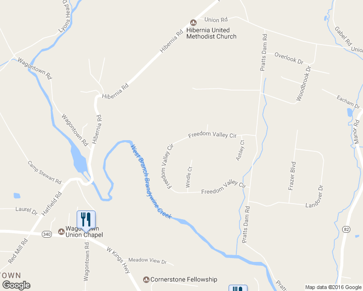 map of restaurants, bars, coffee shops, grocery stores, and more near 128 Freedom Valley Circle in Coatesville