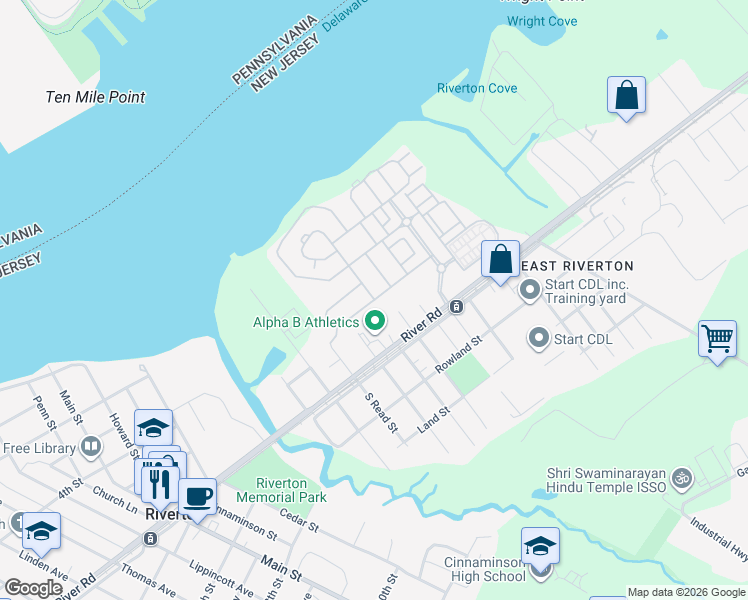 map of restaurants, bars, coffee shops, grocery stores, and more near Jason Drive in Cinnaminson