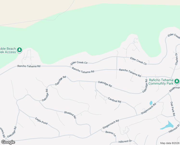 map of restaurants, bars, coffee shops, grocery stores, and more near 16625 Rancho Tehama Road in Red Bluff
