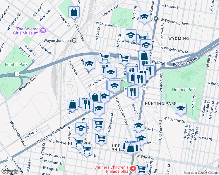 map of restaurants, bars, coffee shops, grocery stores, and more near 1704 Staub Street in Philadelphia