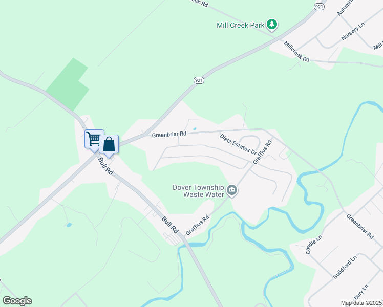 map of restaurants, bars, coffee shops, grocery stores, and more near 358 Westwood Drive in York