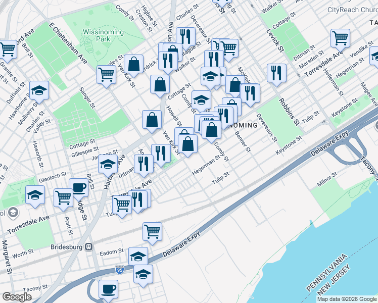 map of restaurants, bars, coffee shops, grocery stores, and more near in Philadelphia