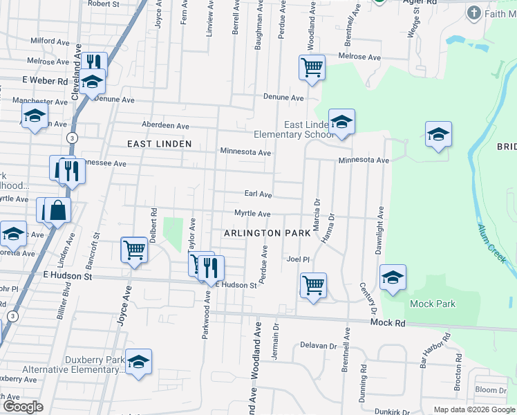 map of restaurants, bars, coffee shops, grocery stores, and more near 2145 Earl Avenue in Columbus