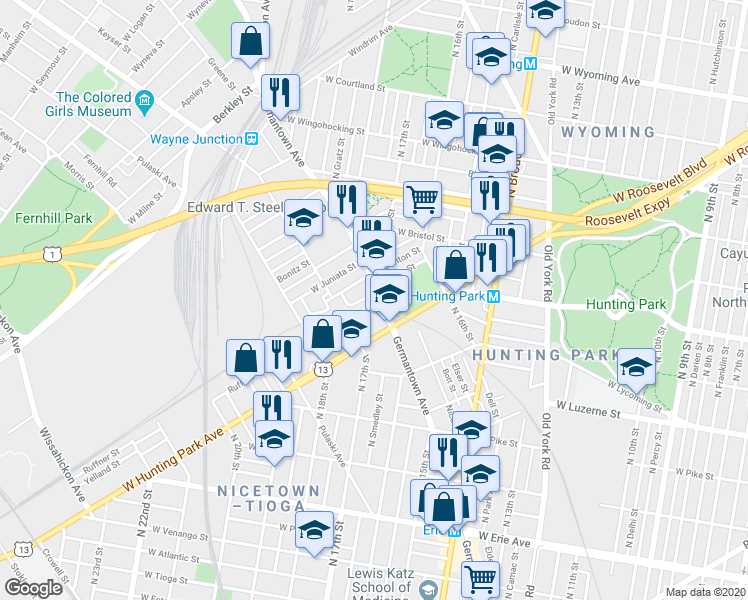 map of restaurants, bars, coffee shops, grocery stores, and more near 1702 Staub Street in Philadelphia