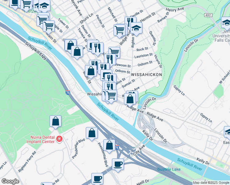 map of restaurants, bars, coffee shops, grocery stores, and more near 106 Sumac Street in Philadelphia