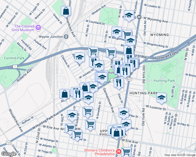 map of restaurants, bars, coffee shops, grocery stores, and more near 1702 Staub Street in Philadelphia