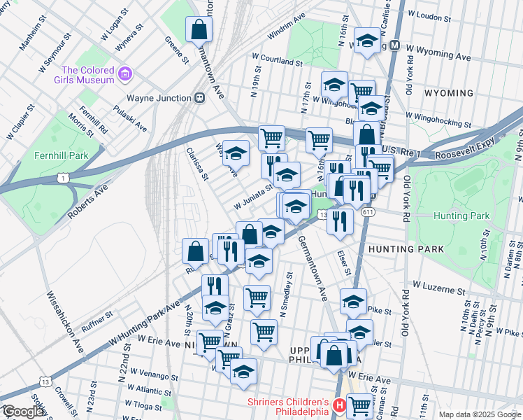 map of restaurants, bars, coffee shops, grocery stores, and more near 1800 Dounton Street in Philadelphia