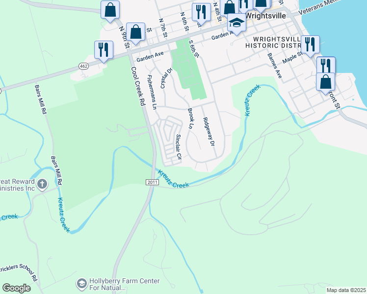 map of restaurants, bars, coffee shops, grocery stores, and more near 310 Brook Lane in Wrightsville