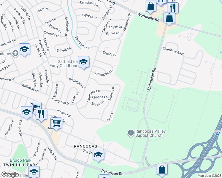 map of restaurants, bars, coffee shops, grocery stores, and more near 80 Elderberry Lane in Willingboro