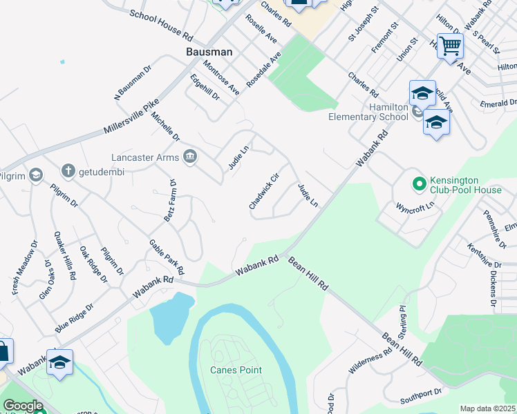 map of restaurants, bars, coffee shops, grocery stores, and more near 1638 Chadwick Circle in Lancaster