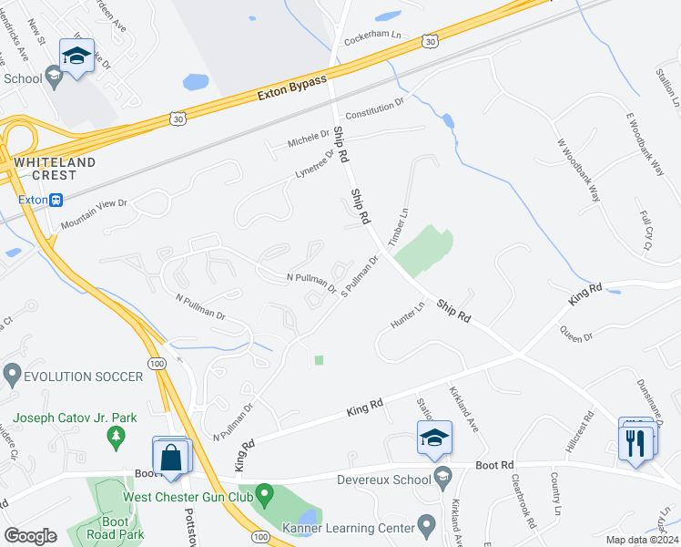 map of restaurants, bars, coffee shops, grocery stores, and more near 943 Railway Square in West Chester