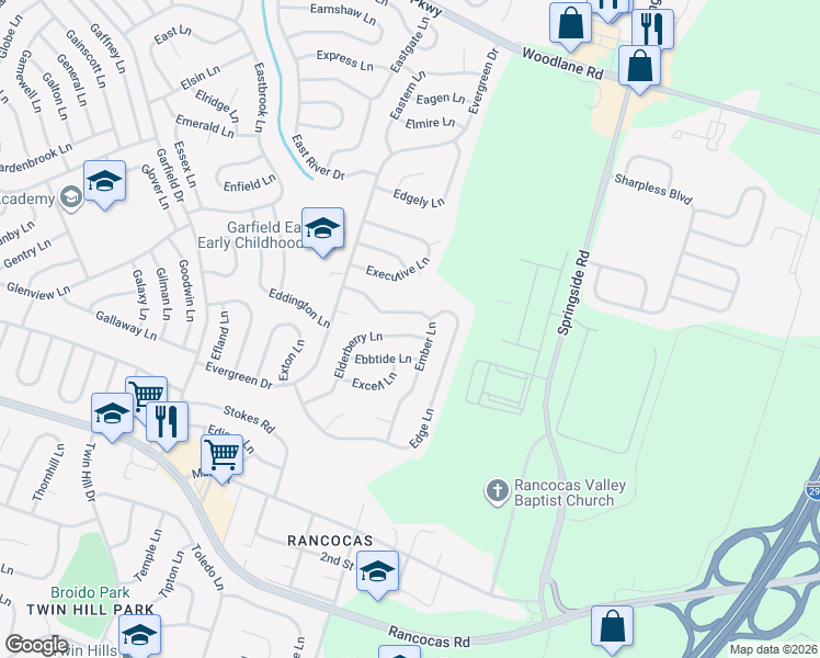 map of restaurants, bars, coffee shops, grocery stores, and more near 80 Elderberry Lane in Willingboro