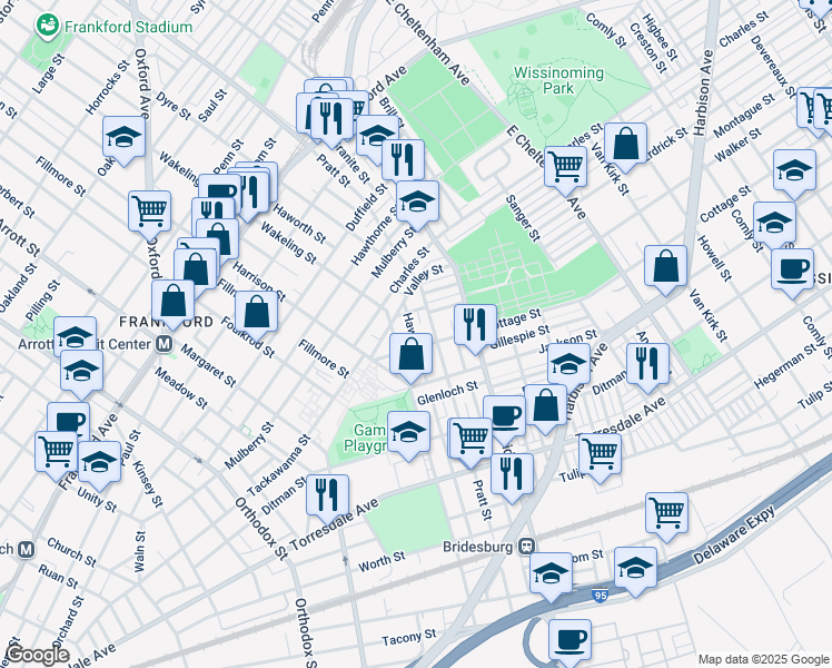map of restaurants, bars, coffee shops, grocery stores, and more near 1893 Haworth Street in Philadelphia