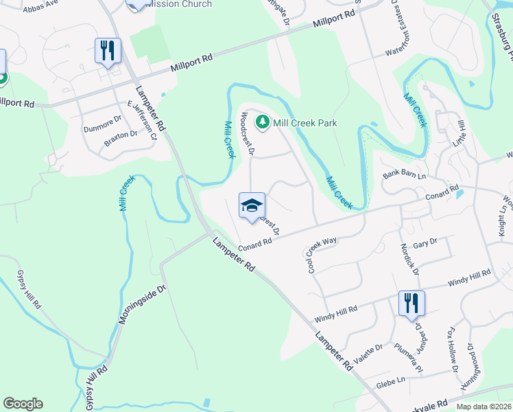 map of restaurants, bars, coffee shops, grocery stores, and more near 113 Woodcrest Drive in Lancaster