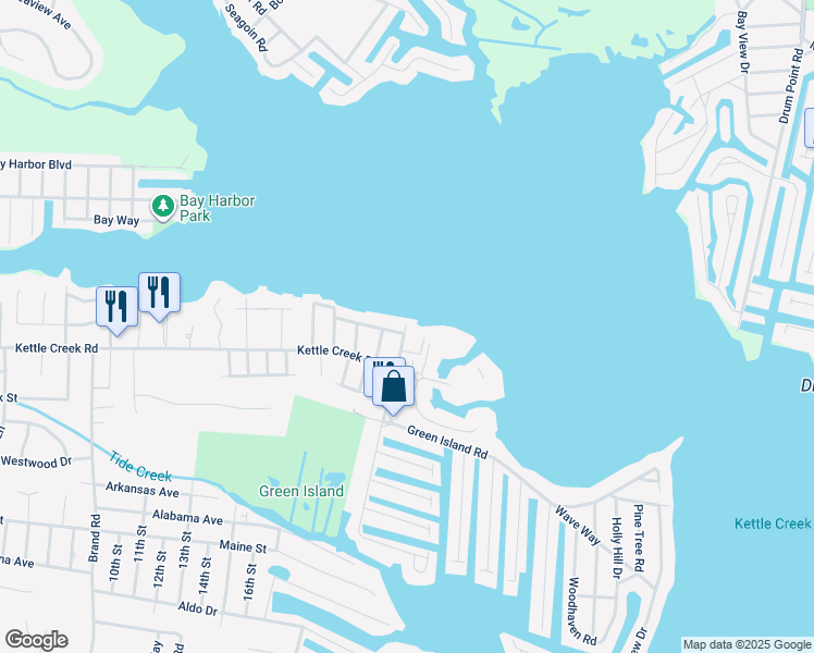 map of restaurants, bars, coffee shops, grocery stores, and more near 401 Kettle Creek Road in Toms River
