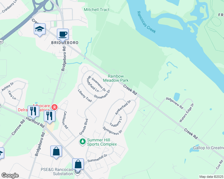 map of restaurants, bars, coffee shops, grocery stores, and more near 9 Aster Court in Delran