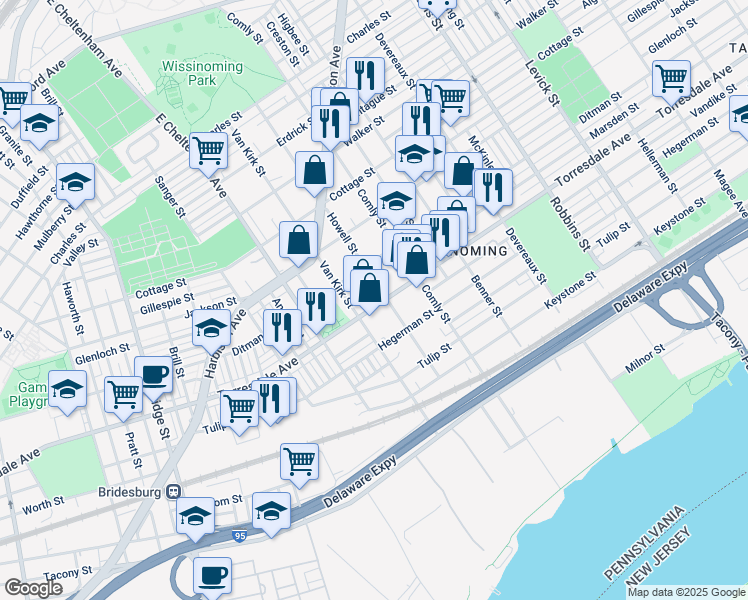 map of restaurants, bars, coffee shops, grocery stores, and more near in Philadelphia