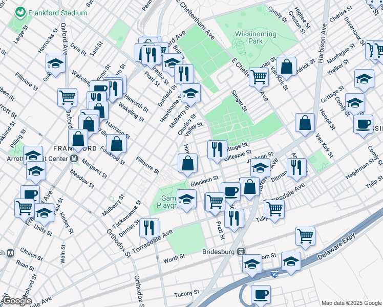 map of restaurants, bars, coffee shops, grocery stores, and more near 1893 Haworth Street in Philadelphia