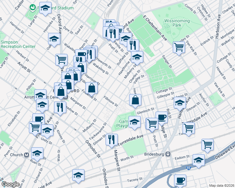 map of restaurants, bars, coffee shops, grocery stores, and more near in Philadelphia