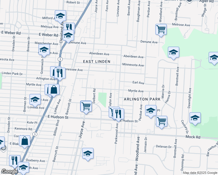 map of restaurants, bars, coffee shops, grocery stores, and more near 2403 Taylor Avenue in Columbus