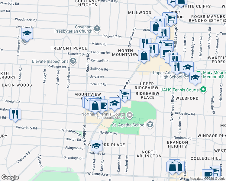 map of restaurants, bars, coffee shops, grocery stores, and more near 1994 Harwitch Road in Columbus