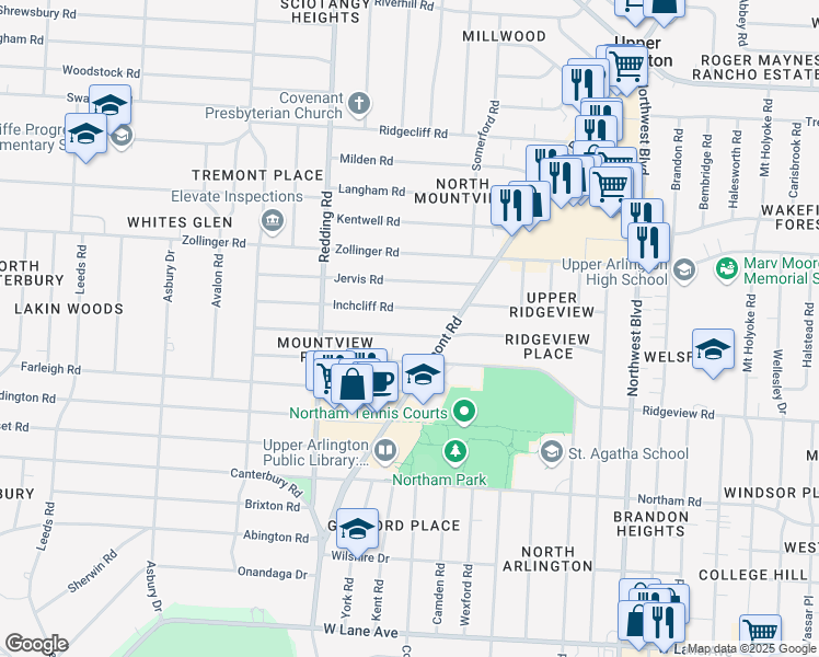 map of restaurants, bars, coffee shops, grocery stores, and more near 2046 Harwitch Road in Columbus