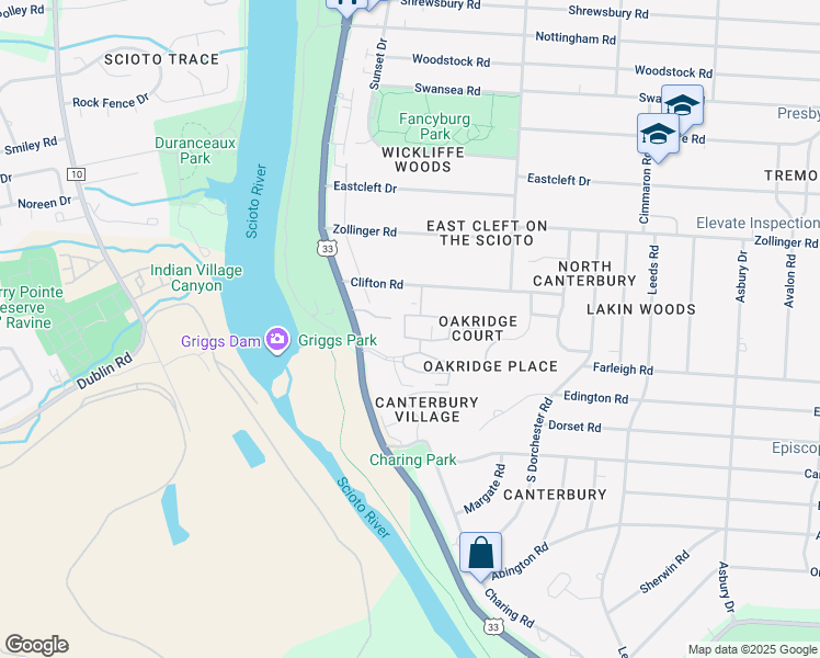 map of restaurants, bars, coffee shops, grocery stores, and more near 3055 Britannia Drive West in Upper Arlington