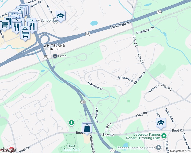 map of restaurants, bars, coffee shops, grocery stores, and more near 642 Metro Court in West Chester