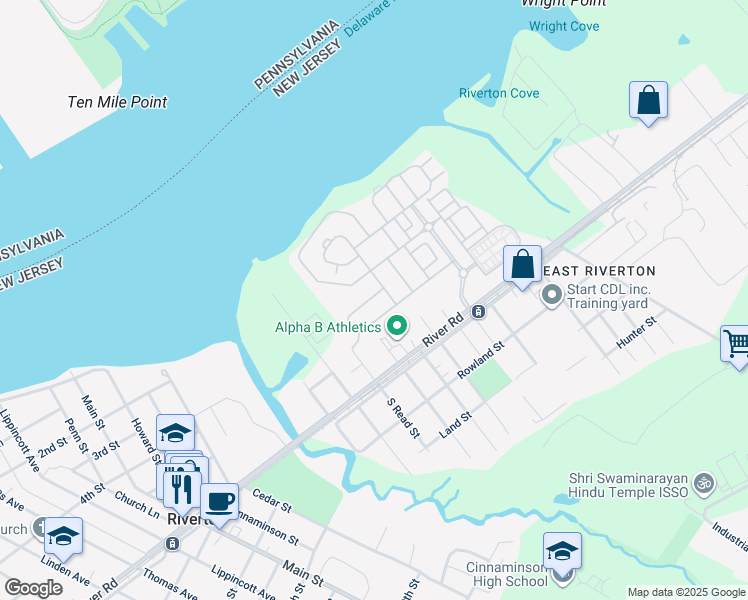 map of restaurants, bars, coffee shops, grocery stores, and more near 1511 Jason Drive in Cinnaminson
