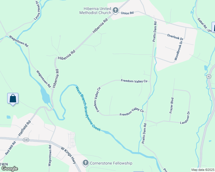 map of restaurants, bars, coffee shops, grocery stores, and more near 128 Freedom Valley Circle in Coatesville