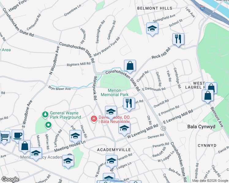 map of restaurants, bars, coffee shops, grocery stores, and more near 59 West Rock Hill Road in Bala Cynwyd