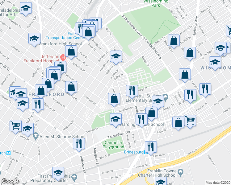 map of restaurants, bars, coffee shops, grocery stores, and more near 1891 Haworth Street in Philadelphia