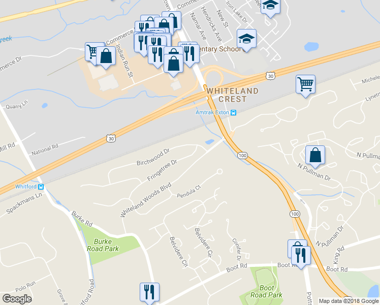 map of restaurants, bars, coffee shops, grocery stores, and more near 115 Fringetree Drive in West Chester
