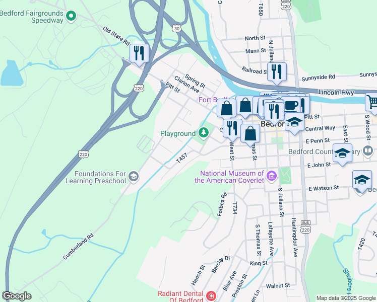 map of restaurants, bars, coffee shops, grocery stores, and more near 116 Seifert Street in Bedford
