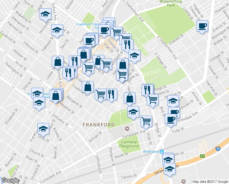 map of restaurants, bars, coffee shops, grocery stores, and more near 4914 Charles Street in Philadelphia