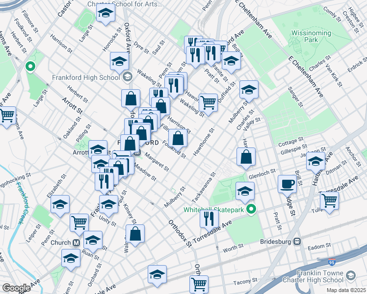 map of restaurants, bars, coffee shops, grocery stores, and more near 4816 Duffield Street in Philadelphia