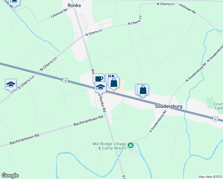 map of restaurants, bars, coffee shops, grocery stores, and more near 2811 Lincoln Highway East in Ronks