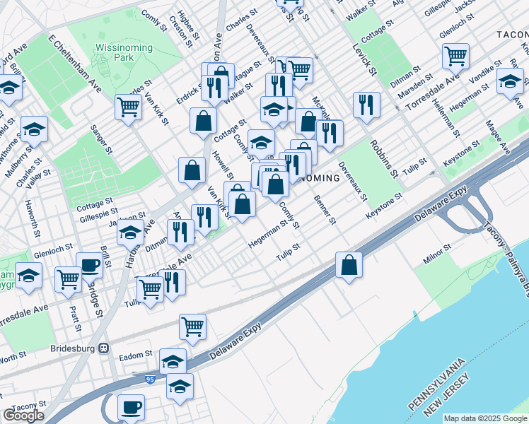 map of restaurants, bars, coffee shops, grocery stores, and more near 5907 Torresdale Avenue in Philadelphia