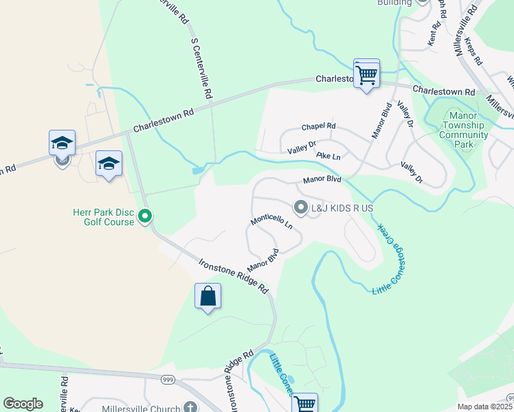 map of restaurants, bars, coffee shops, grocery stores, and more near 1579 Manor Boulevard in Lancaster