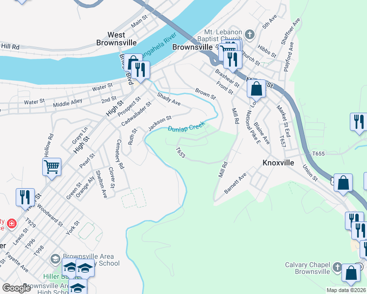 map of restaurants, bars, coffee shops, grocery stores, and more near 217 Matteo Street in Brownsville