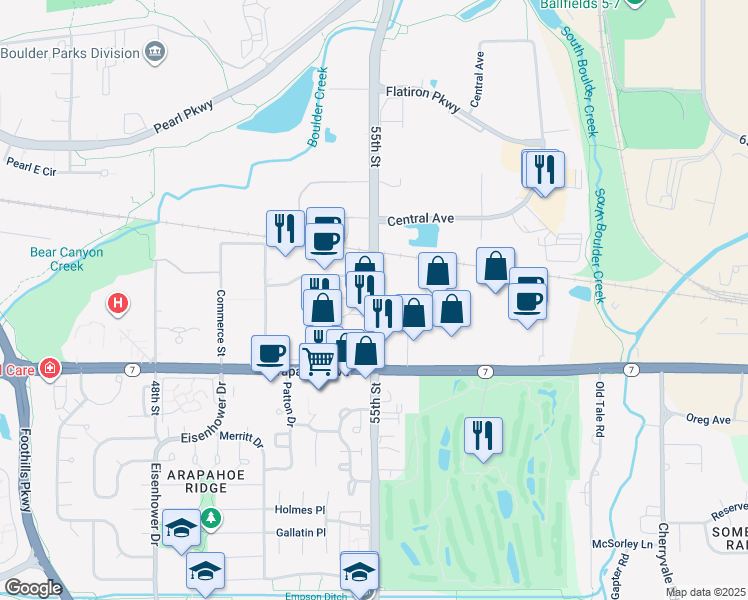map of restaurants, bars, coffee shops, grocery stores, and more near 1844 55th St in Boulder