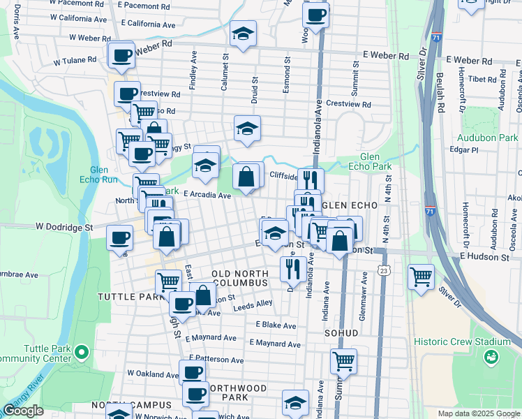 map of restaurants, bars, coffee shops, grocery stores, and more near 2644 Medary Avenue in Columbus
