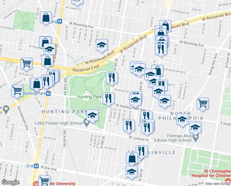 map of restaurants, bars, coffee shops, grocery stores, and more near 4255 North Darien Street in Philadelphia